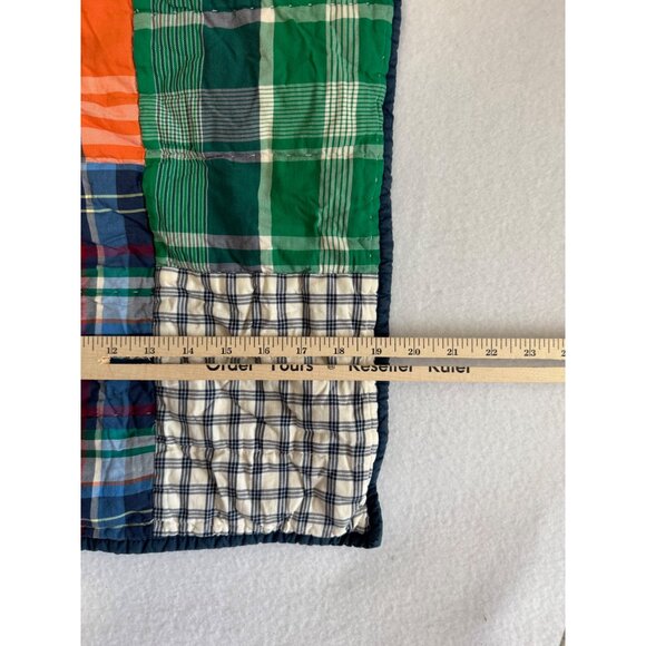 Pottery Barn Teen Sham Plaid Patchwork Orange Navy Green Standard - Picture 6 of 6